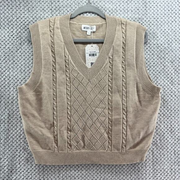 Whiteroom + Cactus Top Women L Tan Knit Vest V-Neck Sleeveless Stretchy Casual - Picture 1 of 7